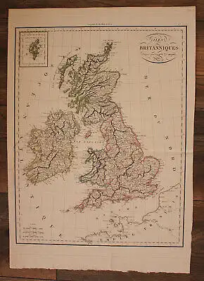 Original kolorierte Stahlstichkarte "Iles Britanniques" um 1850 England Kunst sf