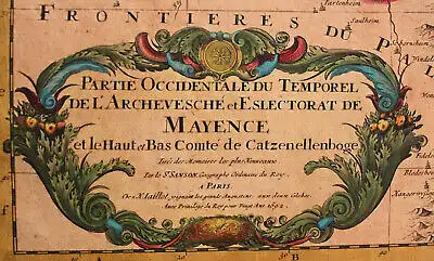 kolor. Kupferstichkarte Jaillot "Partie Occidentale Temporel Mayence" 1692 sf