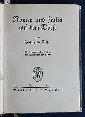 Keller Romeo und Julia auf dem Dorfe 1921 Geschichte Literatur Erzählungen sf