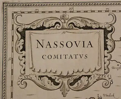 Kupferstichkarte Jansson "Nassovia Comitatus" um 1650 Rheinland Geografie sf