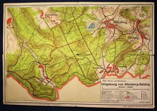 Original Heimat- & Wanderkarte Altenberg-Geising um 1950 Sachsen Saxonica sf