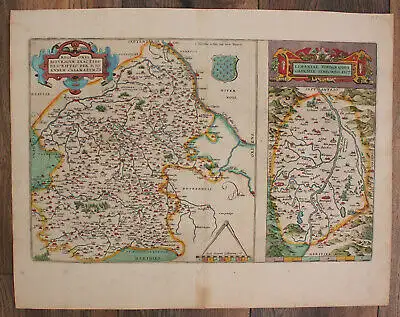 Orig. kol. Kupferstichkarte "Regionis Biturigum exactiss" um 1600 Frankreich sf