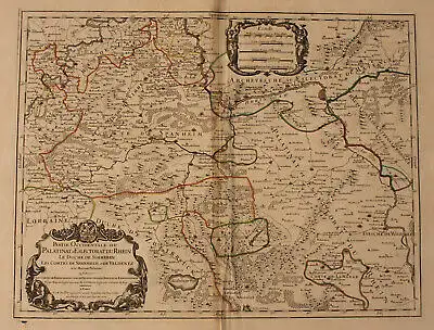 Orig. grenzkol. Kupferstichkarte "Partie Occidentale du Palatinat" 1700 sf