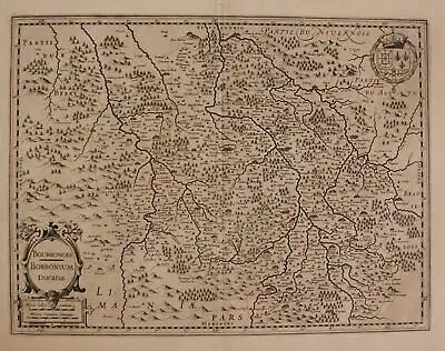 Original Kupferstichkarte "Bourbonois Borbonium Ducatus" 17. Jh. Frankreich sf
