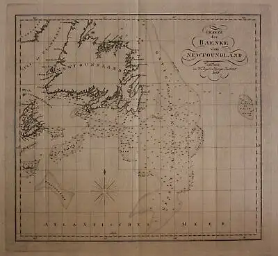 Orig. Kupferstichkarte "Charte der Baenke von Newfoundland" 1821 Amerika sf