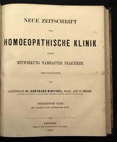 Hirschel Neue Zeitschrift für Homöopatische Klinik 13.Bd. 1867-69 Heilungen js