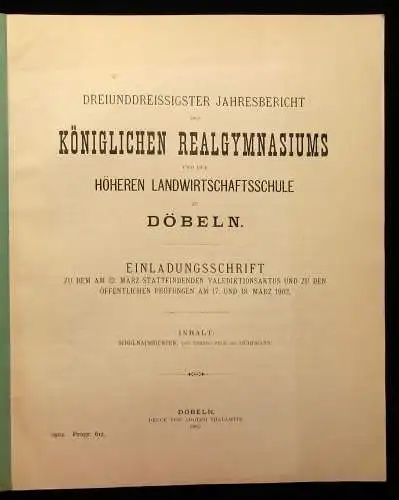 33.Jahresbericht des Kgl. Realgymnasiums zu Döbeln Einladungsschrift 1902 js