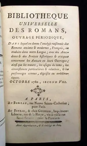 Bibliotheque Universelle Des Romans Ouvrage Periodique 4 Bde. in 1  EA 1780 js
