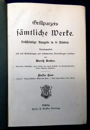 Neckar Grillparzers Sämtliche Werke um 1900 Vollständig in 16 Bde Belletristik m