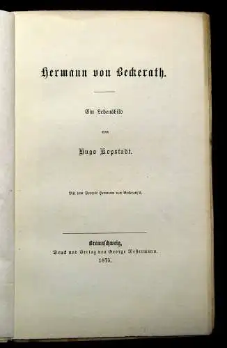 Kopstadt Hermann von Beckerath Ein Lebensbild 1875 Belletrisik Literatur mb