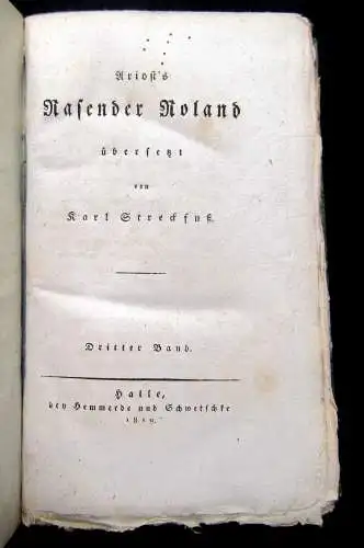 Ariosto,L. 1818 Rasender Roland und dessen fünf Gesänge. - 6 Bde. am