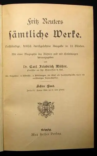 Müller Fritz Reuters sämtliche Werke 18 Bde. in 4 um 1895 5 Bildnisse Lexikon js