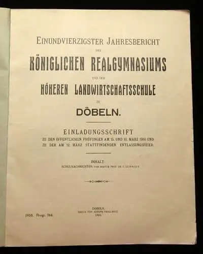 41.Jahresbericht des Kgl. Realgymnasiums zu Döbeln Einladungsschrift 1910 js