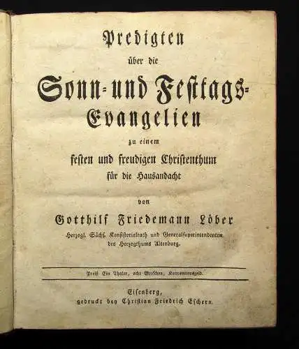 Löber, Friedemann Gotthilf Predigten über die Sonn-und Festtags-Evangelien 1788