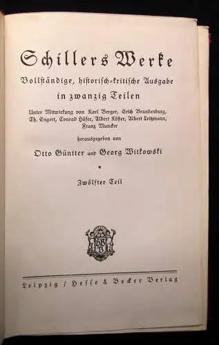 Güntter, Witkowski Schillers Werke 20 Bücher in 10 Bänden 1910 Klassiker Lyrik