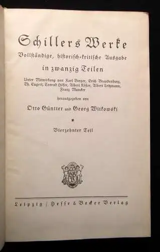 Güntter, Witkowski Schillers Werke 20 Bücher in 10 Bänden 1910 Klassiker Lyrik