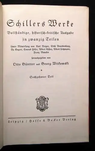 Güntter, Witkowski Schillers Werke 20 Bücher in 10 Bänden 1910 Klassiker Lyrik