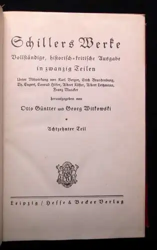 Güntter, Witkowski Schillers Werke 20 Bücher in 10 Bänden 1910 Klassiker Lyrik