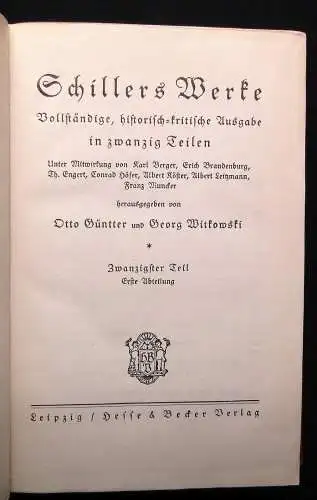 Güntter, Witkowski Schillers Werke 20 Bücher in 10 Bänden 1910 Klassiker Lyrik