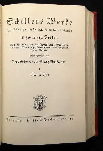 Güntter, Witkowski Schillers Werke 20 Bücher in 10 Bänden 1910 Klassiker Lyrik
