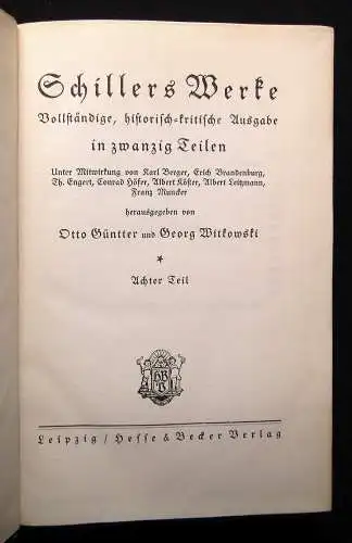 Güntter, Witkowski Schillers Werke 20 Bücher in 10 Bänden 1910 Klassiker Lyrik