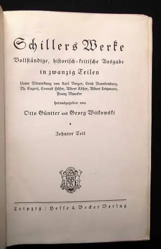 Güntter, Witkowski Schillers Werke 20 Bücher in 10 Bänden 1910 Klassiker Lyrik