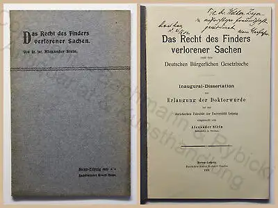Stein Das Recht des Finders verlorener Sachen 1903 BGB Fundrecht Dissertation xz