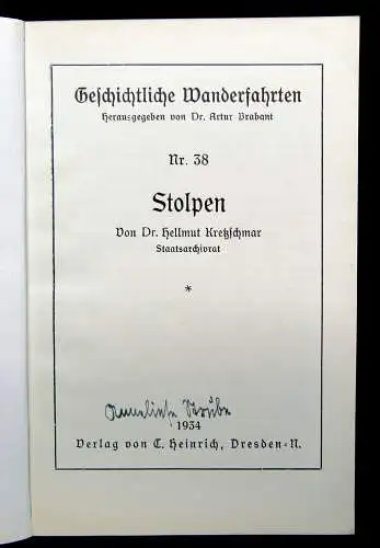 Kretzschmar Geschichtliche Wanderfahrten Nr. 38 Stolpen 1934 Landeskunde