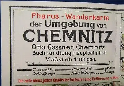 Pharus Wanderkarte der Umgebung von Chemnitz um 1925 Maßstab 1:100 000 js