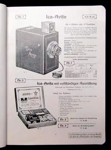 Ica Illustrierte Preisliste photographische Apparate u Bedarfsartikel um 1915
