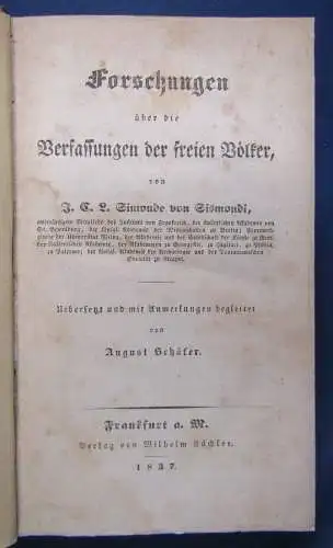  Sismondi Forschungen über die Verfassungen der freien Völker 1837 Recht Jura sf