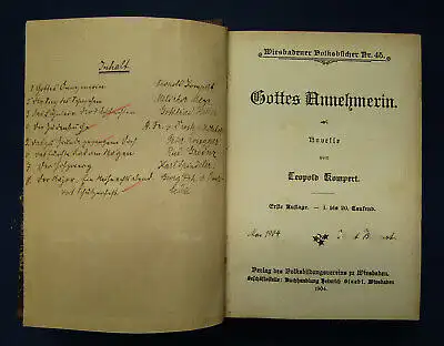 Kompert Wiesbadener Volksbücher Nr. 45 "Gottes Annehmerin" 1904 Klassiker sf