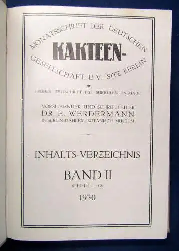 Werdermann Monatsschrift der deutschen Kakteen-Gesellschaft 2. Band 1930 sf