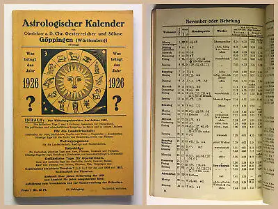 Göppingen Astrologischer Kalender 1926 Tierkreiszeichen Gestirne Prognosen xz