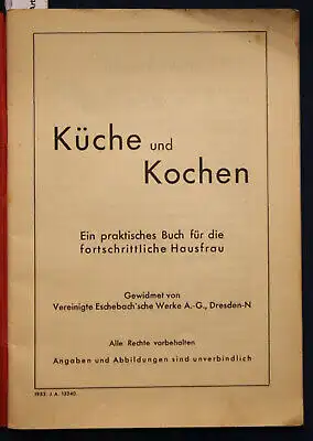 Eschebach Küche und Kochen 1953 Gerichte Gebäck  backen genießen Hausfrau  sf
