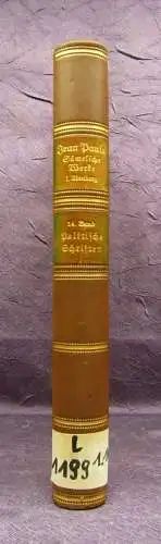 Jean Pauls Sämtliche Werke Politische Schriften 14.Bd.  1939 Klassiker Lyrik js