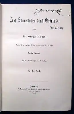 Nansen Auf Schneeschuhen durch Grönland 2.Bd. apart 1898 selten Abenteuer js