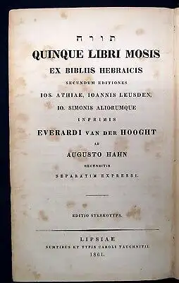 Hooght Quinque Libri Mosis Ex Libris Hebraicis Secundum Editiones 1861 js