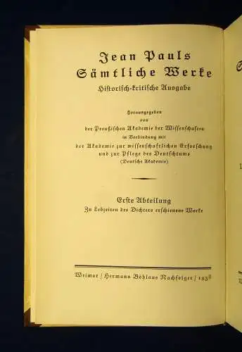 Jean Pauls Sämtliche Werke Museum ueber die deutschen Doppelwörter 1938  js