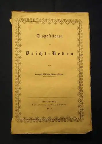 Schuur Dispositionen zu Beicht-Reden 1848 Selten Theologie Geschichte mb
