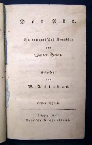 Scott Der Abt ein romantisches Gemälde 3 Bände 1821 Belltristik Erzählungen js