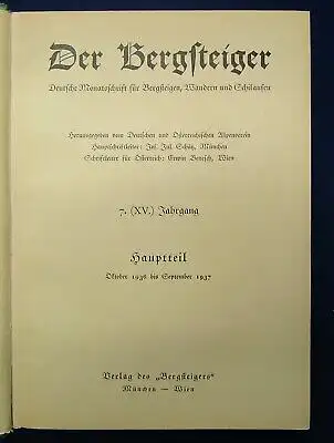 Der Bergsteiger Deutsche Monatsschrift für Bergsteigen,Wandern,Skilaufen 1937 js