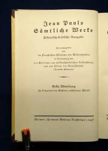 Jean Pauls Sämtliche Werke Vorschule der Aesthetik 1.Bd. 1935 Klassiker js