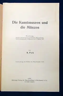 Pick Die Kunstmuseen und die Münzen 1930 Münzen Zeitgeschichte Wissen js
