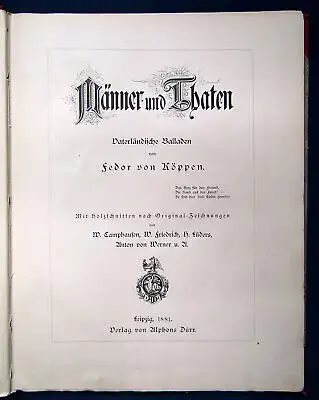 Köppen Männer und Thaten Vaterländische Balladen 1881 Gesänge Gemeinschaft js