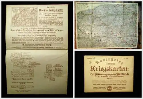 Ravensteins Deutsche Kriegskarten Nr.3 um 1925 Belgien angrenzendes Frankreich