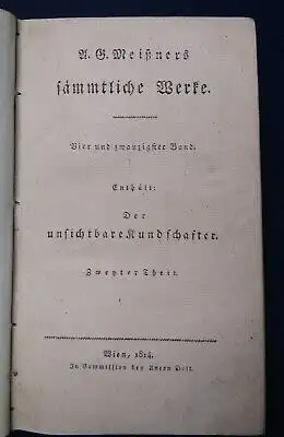 Meißners sämmtliche Werke 2.Bd.  2. Theil Der unsichtbare Kundschafter 1814  js