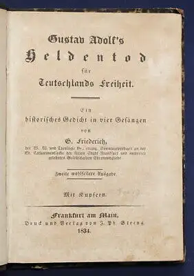 Friedrich Gustav Adolf's Heldentod für Deutschlands Freiheit 1834 Geschichte sf