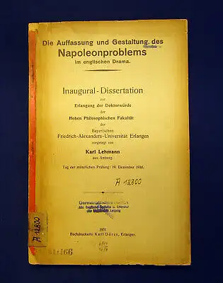 Lehmann Die Auffassung und Gestaltung des Napoleonproblems im engl Drama 1931 mb