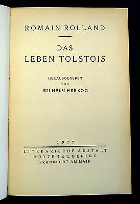 Rolland Das Leben Tolstois 1922 Belletristik Klassiker Romane Literatur mb